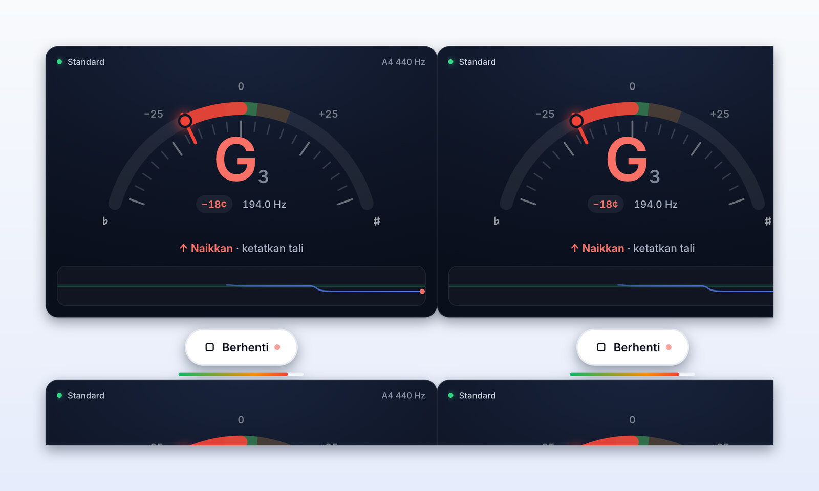 带有六根琴弦的 urTuner 吉他调音器