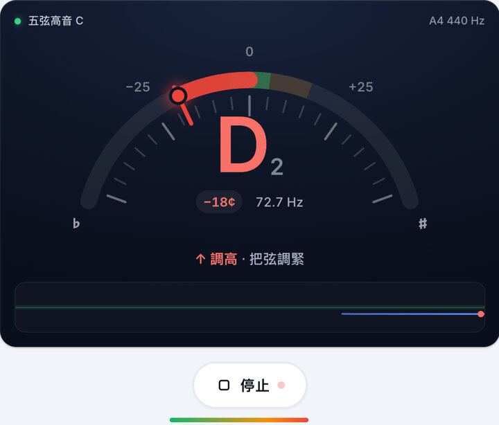一次彈一根弦 – 五弦高音 C 貝斯 調弦