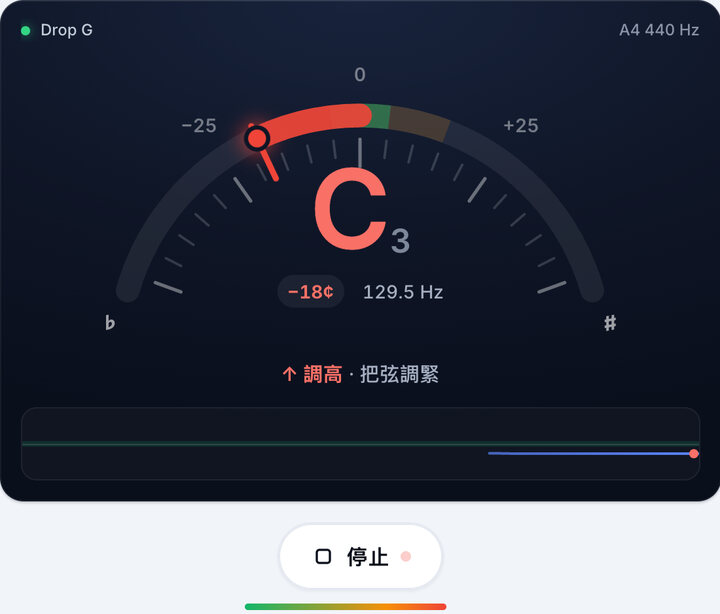 一次彈一根弦 – Drop G 調弦